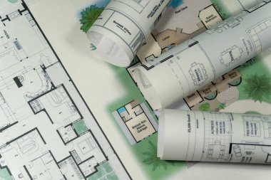 Kat planlarına yakın plan. Mimar çizimleri, pahalı yenileme, inşaat maliyeti, modern tasarım, ipotek veya kredi. 