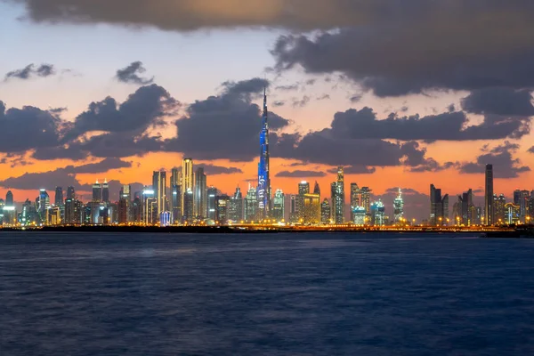 Dubai Emirados Árabes Unidos 2020 Belo Pôr Sol Sobre Icónicos — Fotografia de Stock