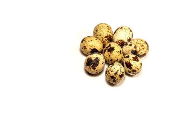 Closeup Quail Eggs Isolated White Background Considered Delicacy Many Parts — Stock Photo, Image