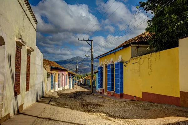 Typical Street Cuban City Trinidad Its Colorful Houses Plant City — Stock Photo, Image