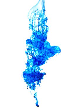 Abstract dynamic spot of blue ink, paints in water on an isolated background. clipart