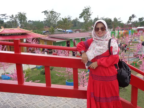 Kediri East Java Indonesia Desember 2019 Visitor Wearing Korean Traditional — 스톡 사진