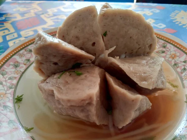 Tutup Bola Daging Raksasa Bakso Makanan Jalanan Indonesia Yang Terkenal — Stok Foto