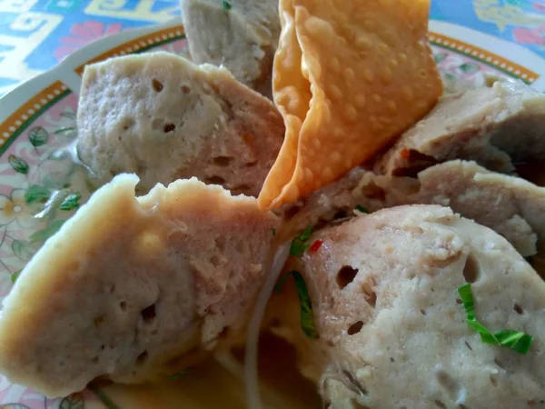 Tutup Bola Daging Raksasa Bakso Makanan Jalanan Indonesia Yang Terkenal — Stok Foto