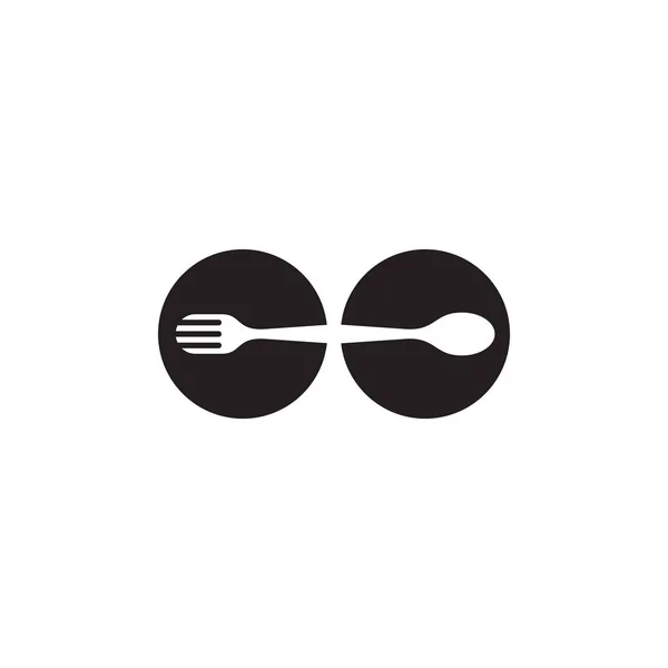Diseño del logotipo de los alimentos incorporado con cuchara e icono de horquilla plantilla — Vector de stock