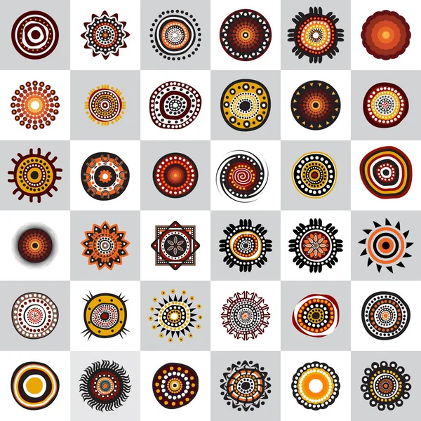 Conjunto de puntos de arte aborigen pintura icono diseño plantilla — Vector de stock