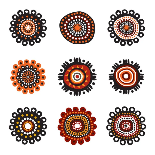 Aboriginal art pöttyök festmény ikon logó tervezés illusztráció templ — Stock Vector
