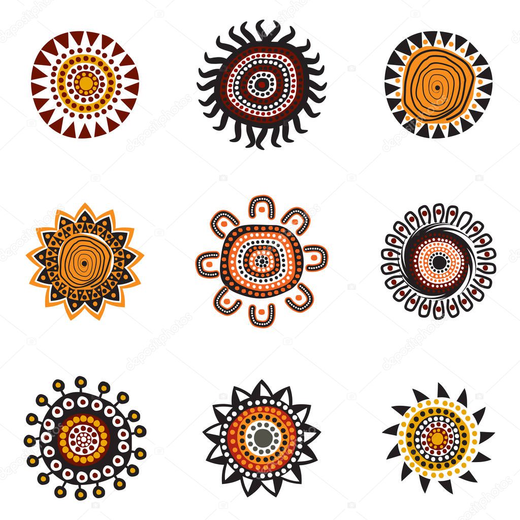 Aboriginal art dots painting icon logo design illustration vector template