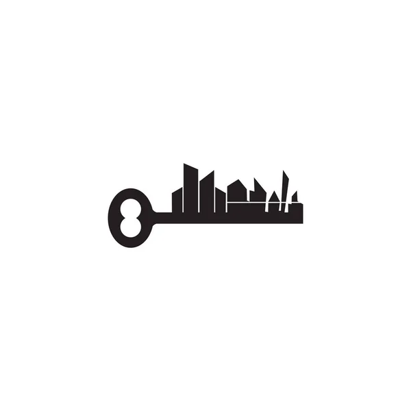 Conception du logo de l'appartement avec combinaison de bâtiment et illus clé — Image vectorielle