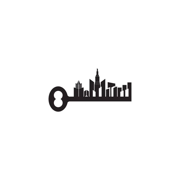 Apartment logo design with combination of building and key illus — 스톡 벡터