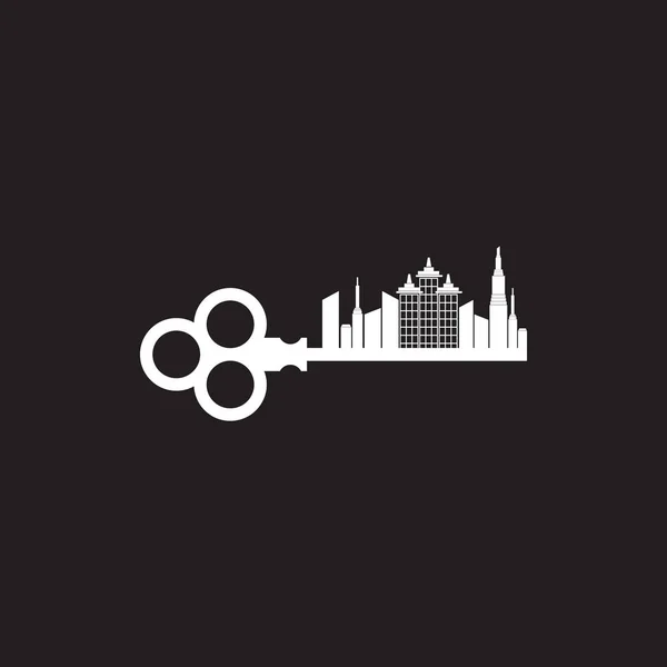 Diseño del logo del apartamento con combinación de edificio e illus clave — Vector de stock