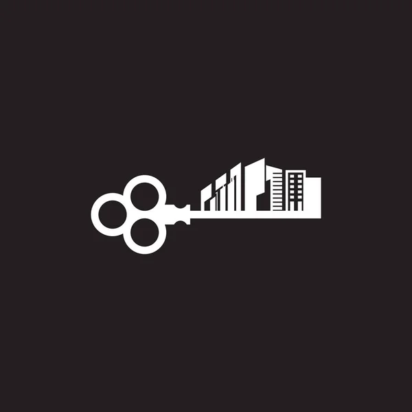 Appartement logo ontwerp met combinatie van gebouw en sleutel illus — Stockvector