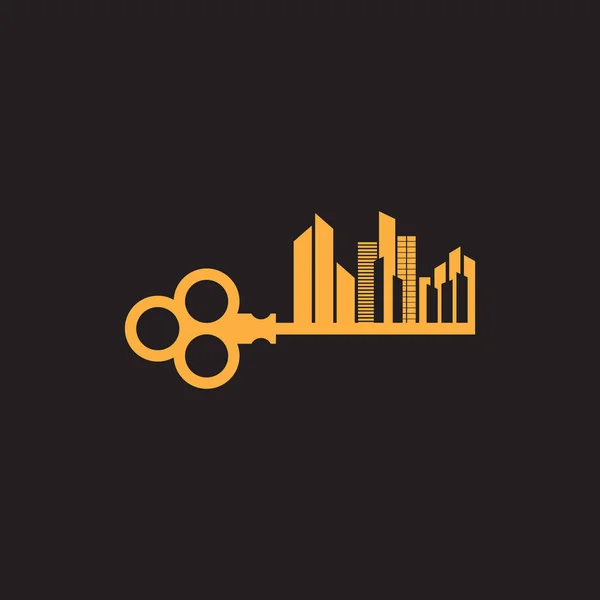 Conception du logo de l'appartement avec combinaison de bâtiment et illus clé — Image vectorielle