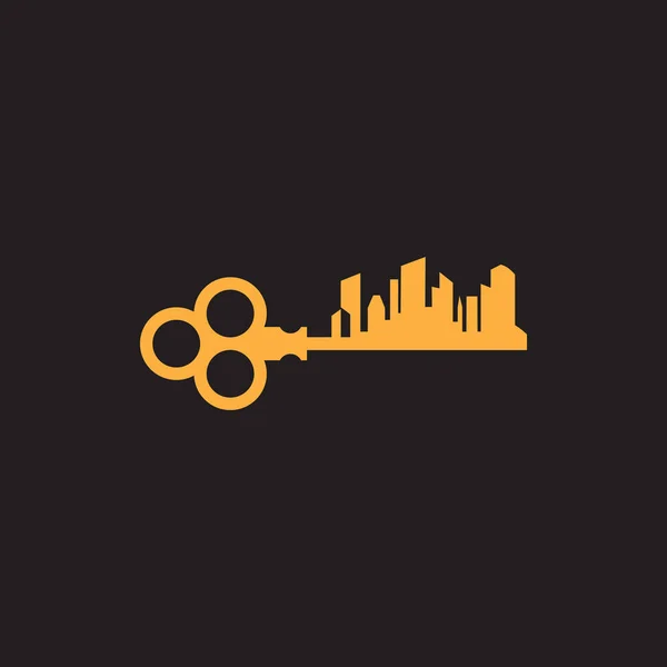 Conception du logo de l'appartement avec combinaison de bâtiment et illus clé — Image vectorielle