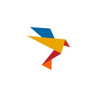 Origami kuş simgesi logo tasarım şablonu