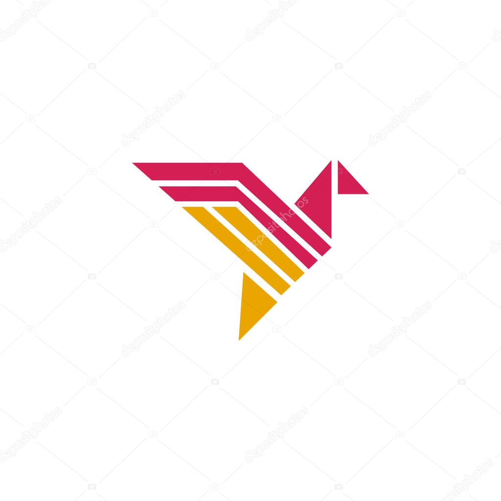 Origami bird icon logo design template