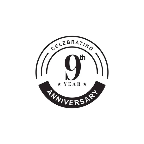 9 ano aniversário emblema logotipo design vetor modelo — Vetor de Stock