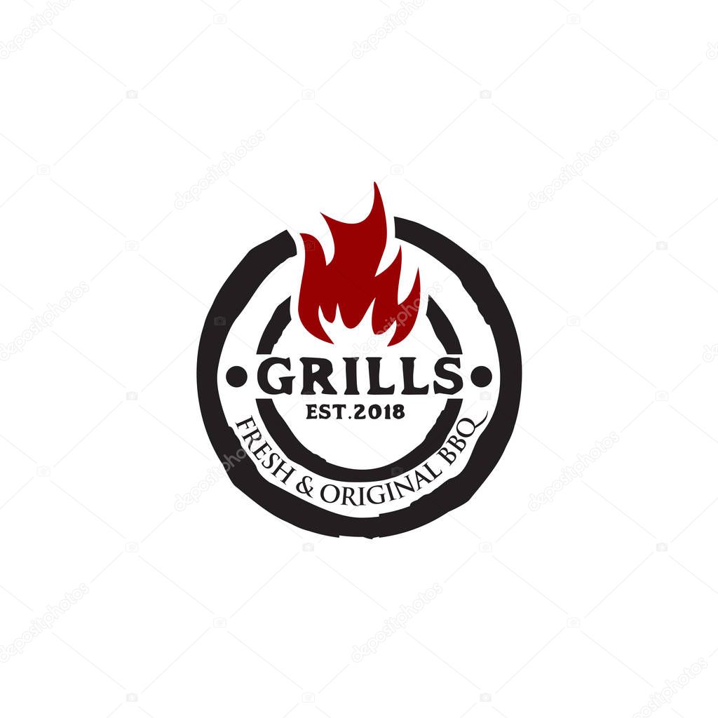 Grills barbeque restaurant logo design inspiration vector template