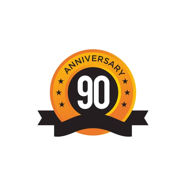 90th ano aniversário emblema logotipo design vetor modelo —  Vetores de Stock