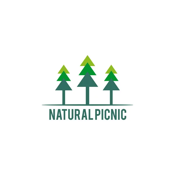 Freizeit Picknick im Kiefernwald Logo Design Vektor-Vorlage — Stockvektor