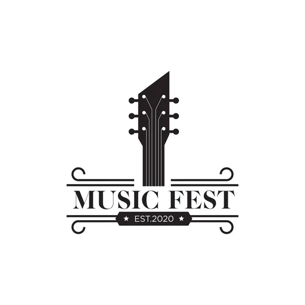 Diseño del logotipo del festival de música con el uso de la plantilla de vector icono de guitarra — Archivo Imágenes Vectoriales