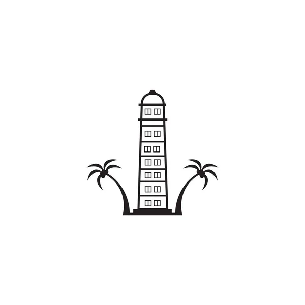 灯台の建物の監視アイコンのロゴのデザインベクトルイラスト — ストックベクタ