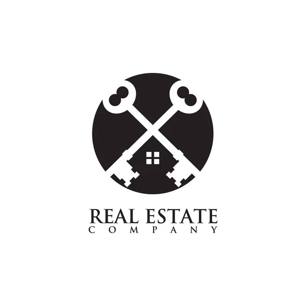 Design de logotipo imobiliário com o uso de ilustração chave cruzada —  Vetores de Stock