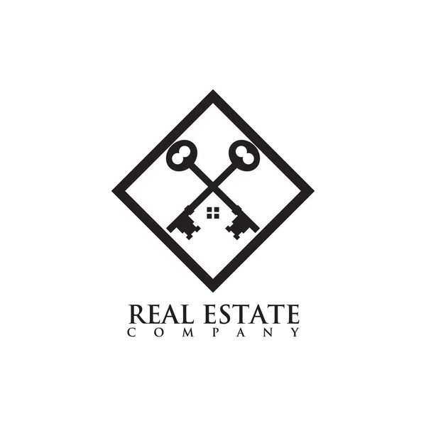 Design de logotipo imobiliário com o uso de ilustração chave cruzada —  Vetores de Stock