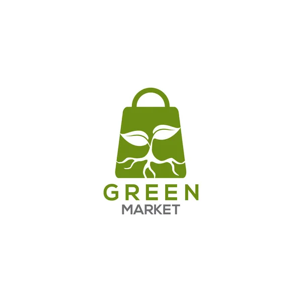 Logo Marché Vert Avec Utilisation Icône Sac Provisions Incorporé Avec — Image vectorielle