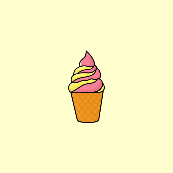 Ice Cream Aardbei Vanille Icoon Vector Ontwerp Met Lichtgele Achtergrond — Stockvector
