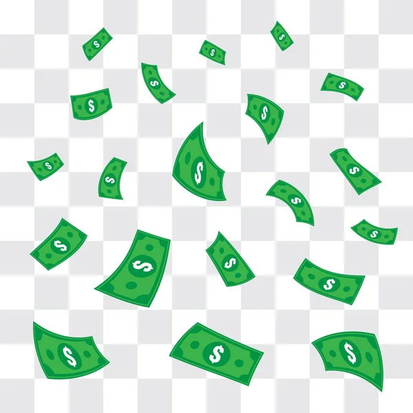Lluvia Dinero Con Dólar Verde Fondo Blanco — Vector de stock