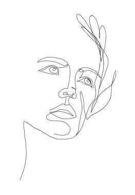 Vector line art portrait girl face with flower. Continuous line, drawing of faces wonen, fashion concept, woman beauty minimalist. Illustration for phone case, t-shirt, slogan design print graphics st vector Vector line art portrait girl face with flower. Continuous line, drawing of faces wonen, fashion concept, woman beauty minimalist. Illustration for phone case, t-shirt, slogan design print graphics st vector