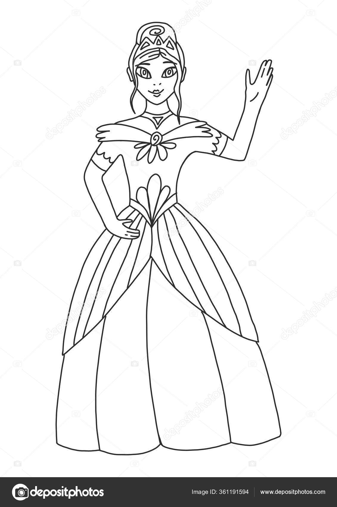 Coloring Book Adults Children Beautiful Princess Queen Waves Her ...