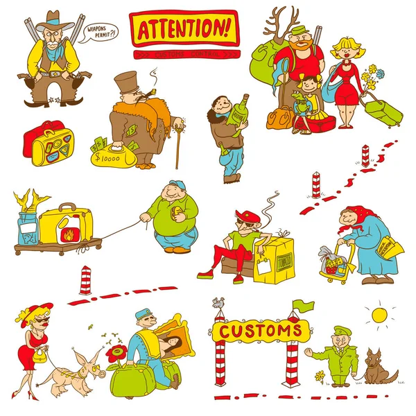 Humorous characters tested at customs — Stock Vector