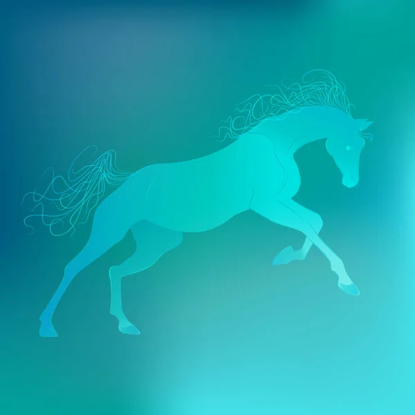 Яскраво світиться векторна ілюстрація коня-галопчика. Соковитий синій аквамарин фон . — стоковий вектор