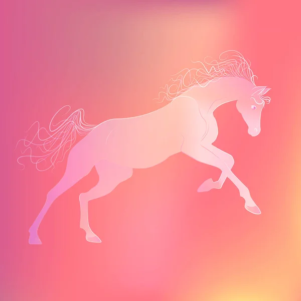 Delicate glowing vector illustration of a galloping horse. gentle pink yellow background. — Stock Vector