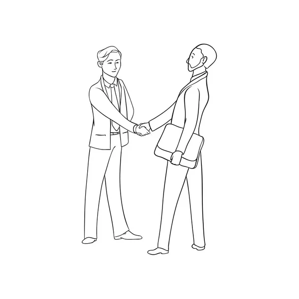 Vector sketch black contour isolated illustration of business people. Businessmen shaking hand. Handshake on successful transaction. The conclusion of profitable contracts.
