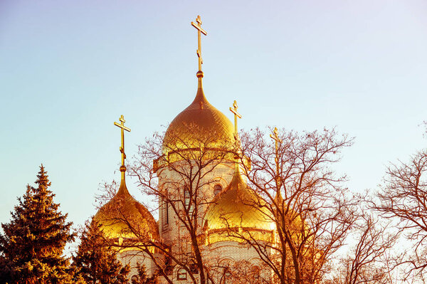 Landscape with golden domes of the church Orthodox church.