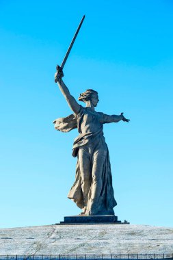 Volgograd, Rusya Federasyonu - 15 Ocak 2018: İkinci Dünya Savaşı vatan için anıt Mamayev tepede arıyor