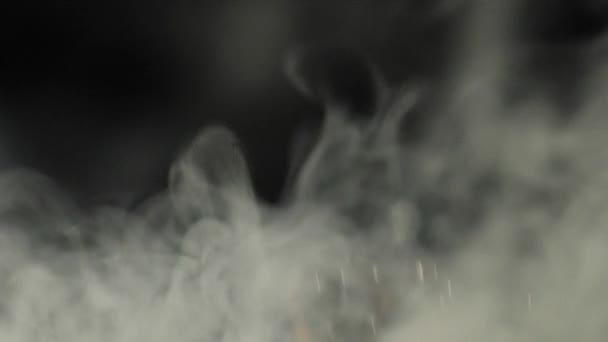 Chicchi Caffè Torrefatto Vomitato Attraverso Fumo Bianco Sfondo Nero Smoky — Video Stock