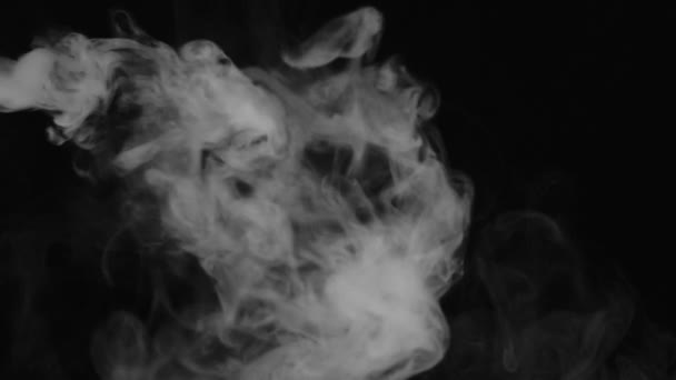 現実的な抽象的な煙蒸気効果は 左側から下に 黒を背景にスローモーションで白い煙 宇宙空間を流れる黒い背景に浮かぶ霧の雲 — ストック動画