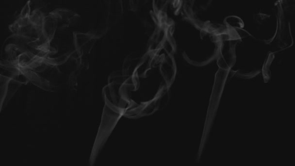 現実的な抽象的な煙蒸気効果 黒を背景にスローモーションで白い煙 宇宙空間を流れる黒い背景に浮かぶ霧の雲 — ストック動画
