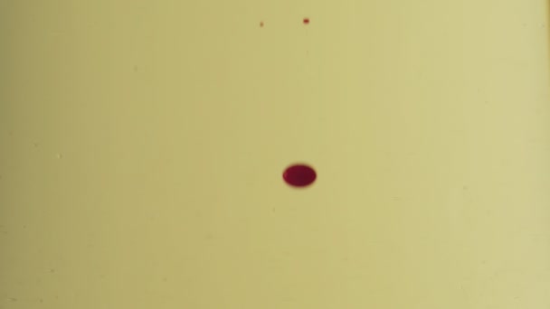 红色透明的气泡漂浮在金液体中 靠近点 慢动作 — 图库视频影像