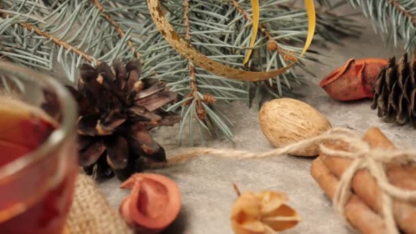 New Year Christmas Decoration Some Pine Cones Branches Christmas Tree — Stock Video