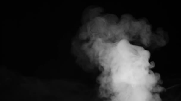 煙の多い蒸気霧 現実的な抽象的な煙蒸気の効果は 上に右下から 黒を背景にスローモーションで白い煙 宇宙空間を流れる黒い背景に浮かぶ霧の雲 — ストック動画