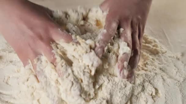 Professional Baker Mix Flour Egg Deepening Heap Flour Concept Dough — Stock Video