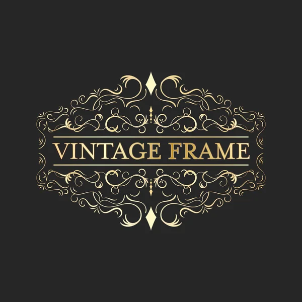 Vintage frame with gold decorative curves and spirals. — Stock Vector
