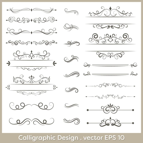 Set van kalligrafische vintage vector ornamenten met streepjes en scheidingslijnen. — Stockvector