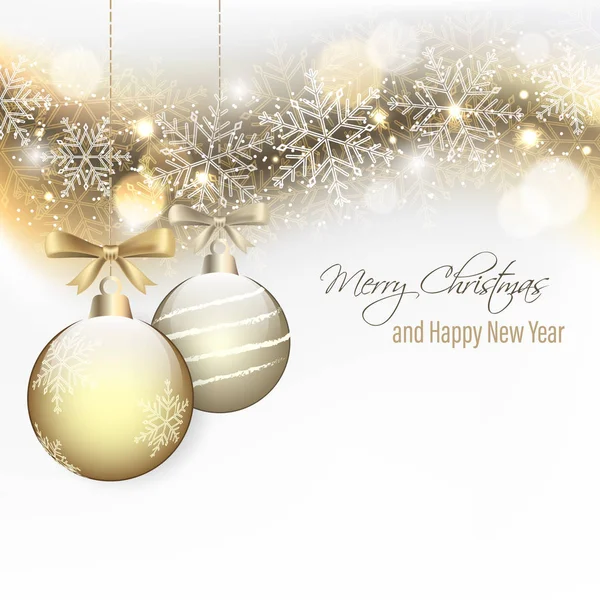 Navidad y Año Nuevo deseos con adornos colgantes y arco . — Archivo Imágenes Vectoriales