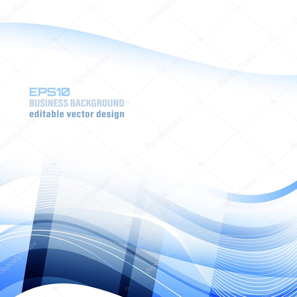 Abstract blue wavy business vector background or banner.